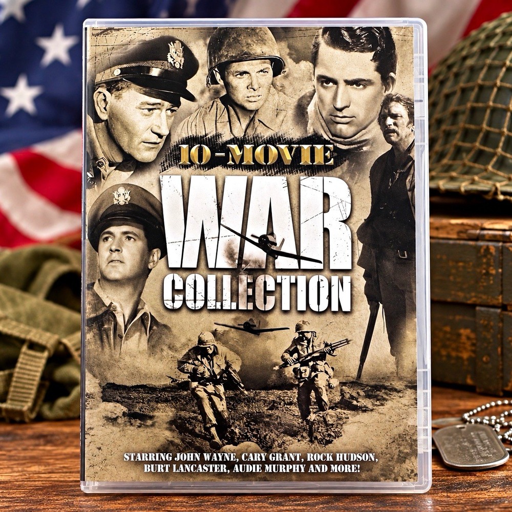 10-Movie War Collection DVD 3-Disc Set John Wayne Cary Grant Audie Murphy Tested